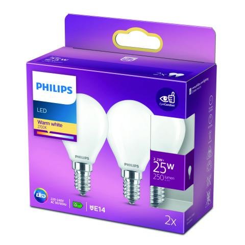 Philips LED krone 25w Lil. sok. matt varm hvid 2pk