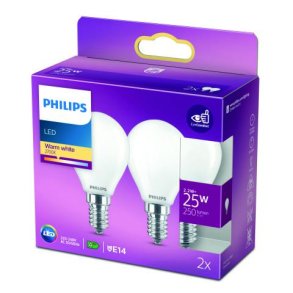 Philips LED krone 25w Lil. sok. matt varm hvid 2pk