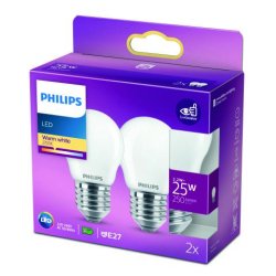 Philips LED krone 25w St. sok. matt varm hvid 2pk