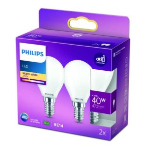 Philips LED krone 40w Lil sok. matt varm hvid 2pk