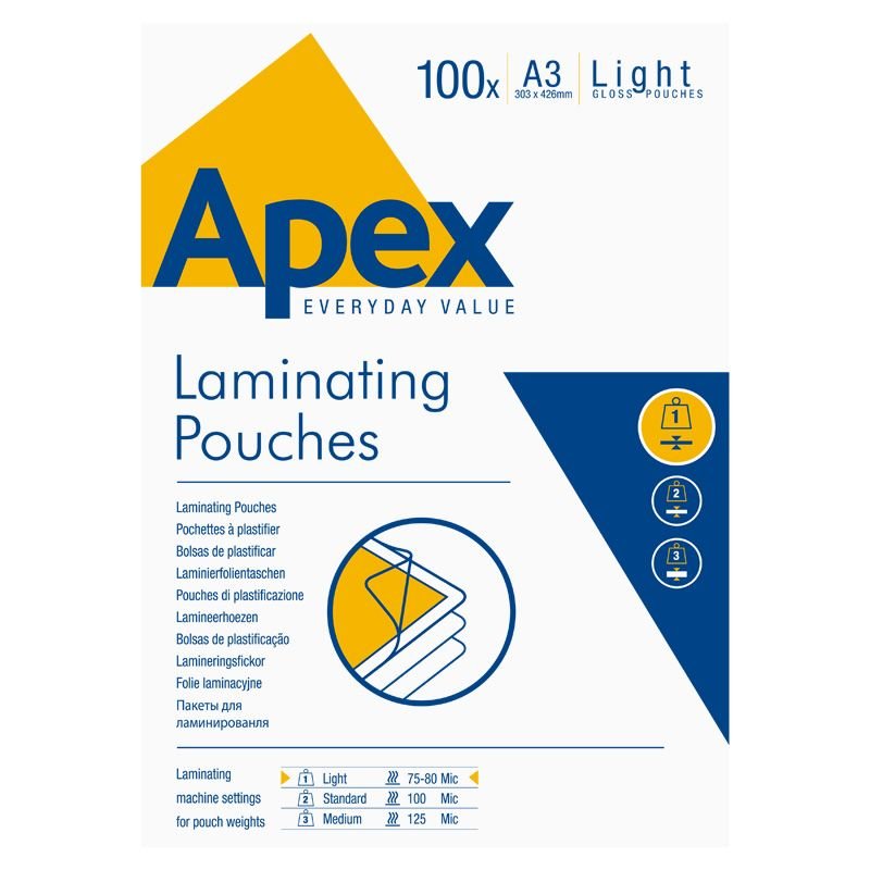 Apex Lamineringlommer A3 100 stk. 80 mic