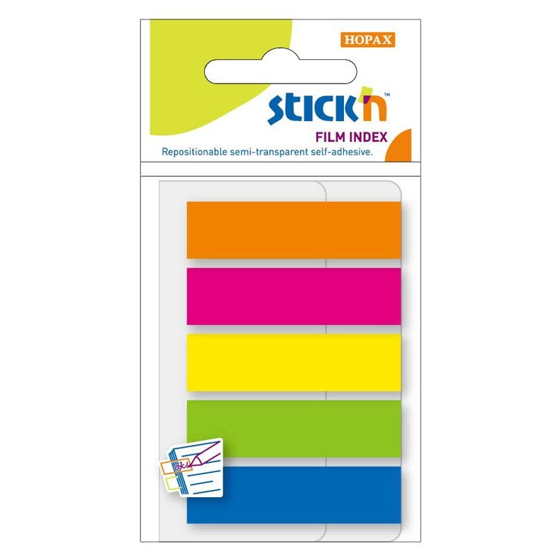 Indeksfaner 5stk 45x12mm Neon farver