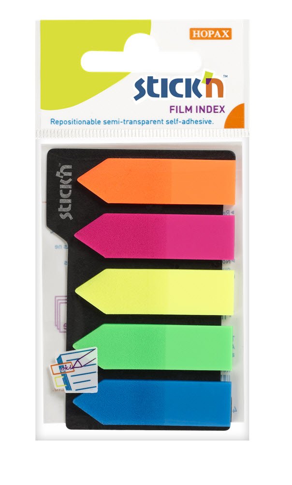 Indeksfaner 5stk 45x12mm Neon farver