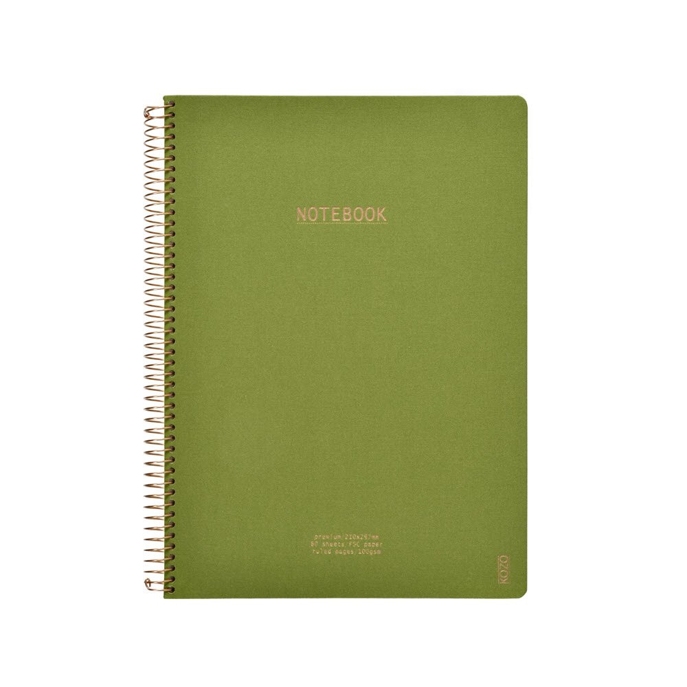 Kozo Notesbog A4 Lin Premium Olive Green