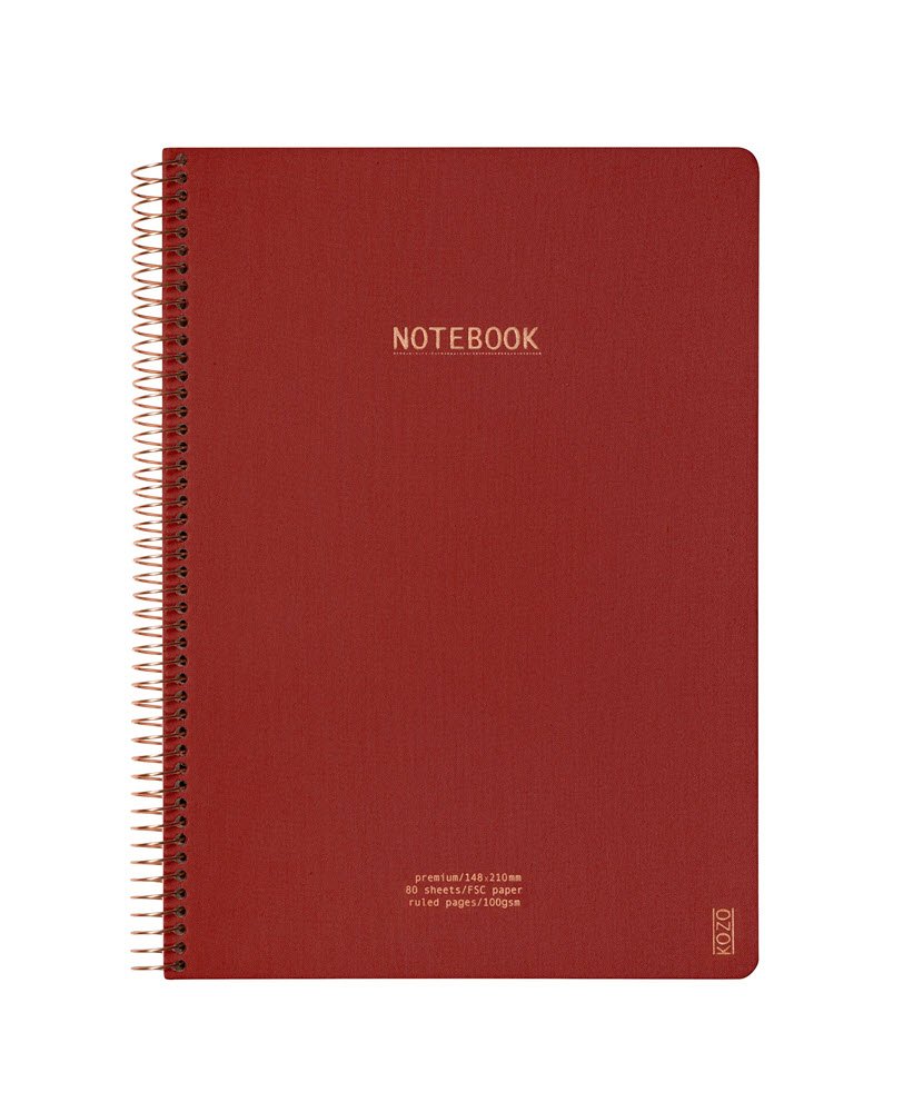 Kozo Notesbog A4 Lin Premium Rust R�d