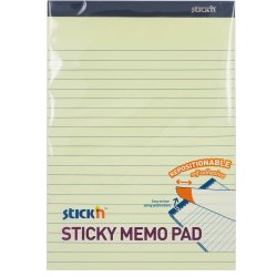 Stick�n Memo Pad 254x178mm 50s. Linjeret Gul