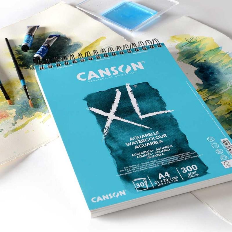 Canson XL A4 Aquarelle Topspiral 300 gr. 30 ark