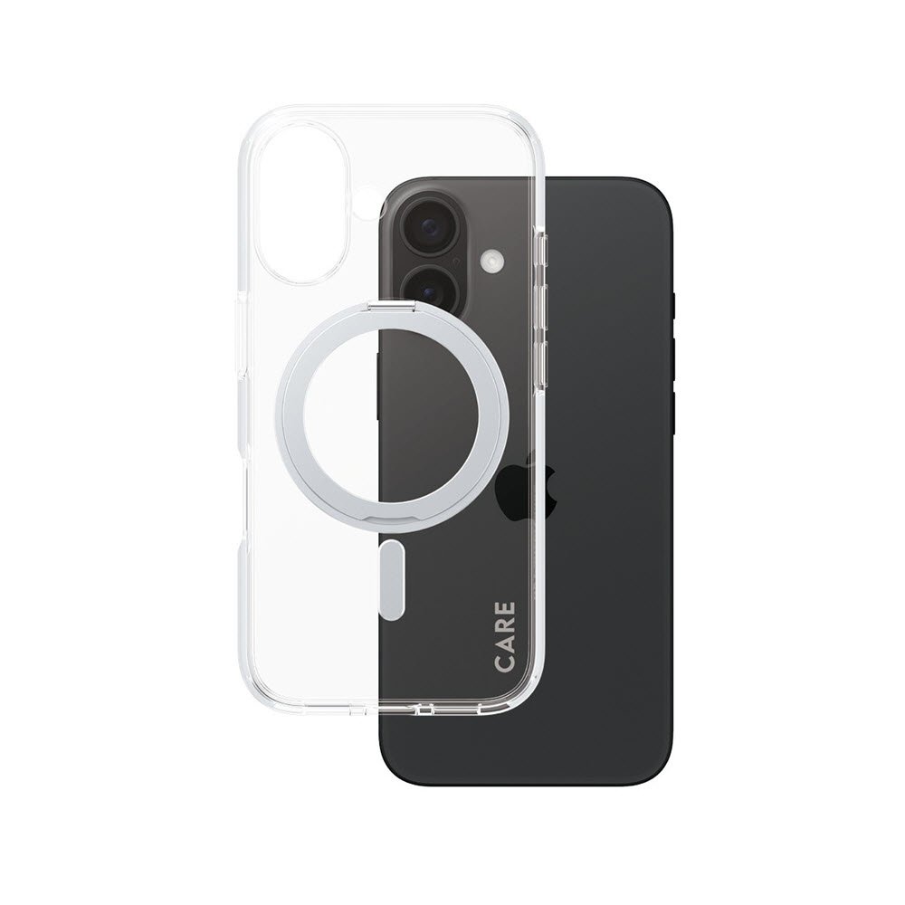 CARE iPhone 16 Case Silver Kickstand &amp; MagSafe