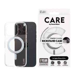 CARE iPhone 16 Pro Case Silver Kickstand & MagSafe