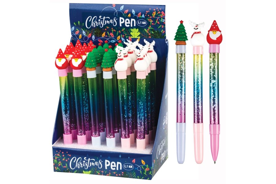 Kuglepen m. julemotiv glitter 0,7 3 ass.