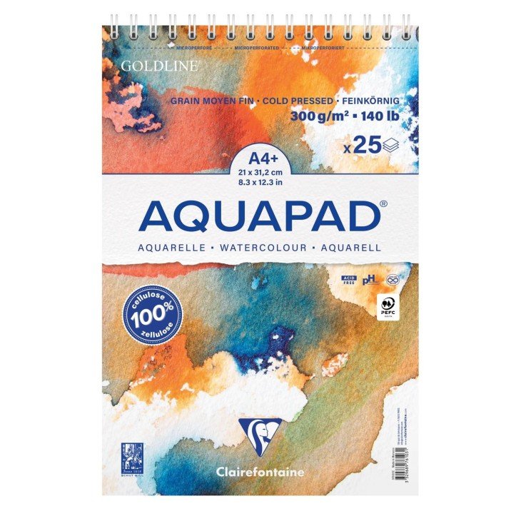 Clairefontaine Aquapad A4 m. spiral 300 g. 25 sider