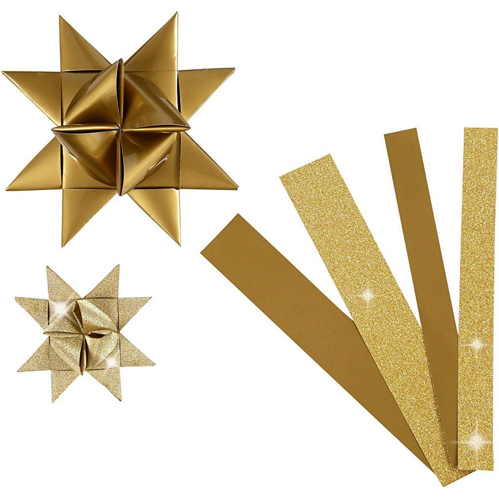 Stjernestrimler  40 stk. Guld m. Glitter og Mat 15mm og 25mm 