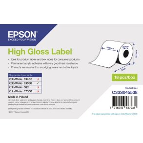 High Gloss Label, Continuous Roll: 102mm x 33m
