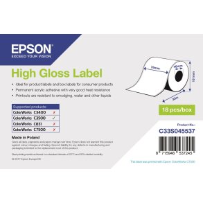 High Gloss Label, Continuous Roll: 76mm x 33m