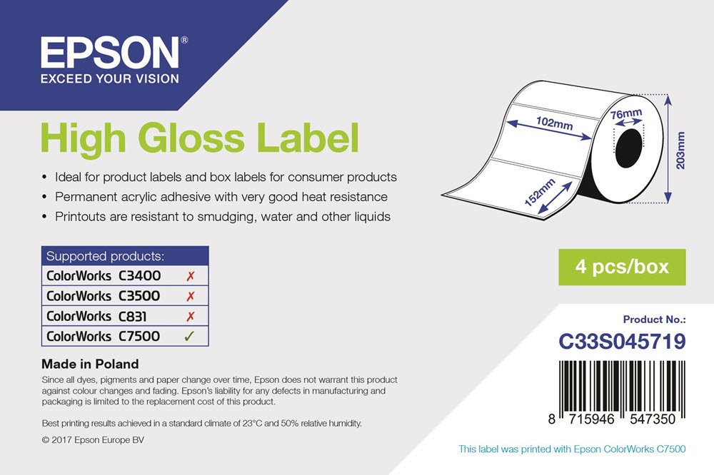 High Gloss Label, Die-cut Roll: 102x152mm - Epson labels - Vesterbro ...