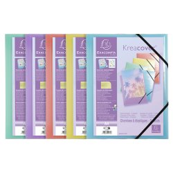 Exa Elastikmappe Plast Pastel m/forside A4 5 stk.