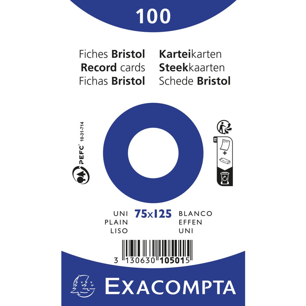 Exacompta Kartotekskort A ulineret 100stk