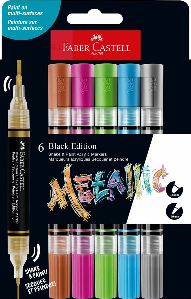 Faber-Castell Akryl marker 6 stk. Metallic farver 2in1