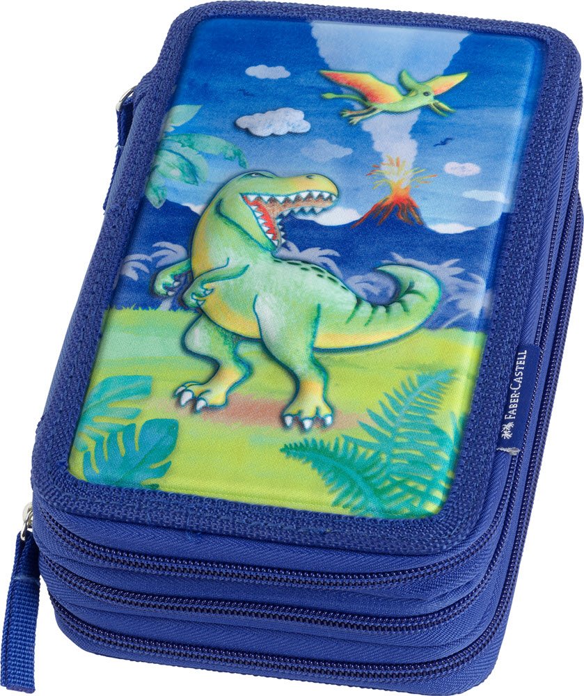 Faber-Castell Penalhus 3-fag m. indhold Bl Dinosaur