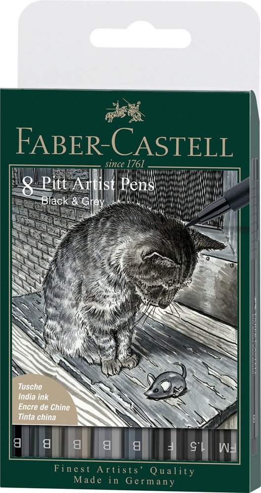 Faber-Castell Artist Pen 8 ass. Sort og Gr