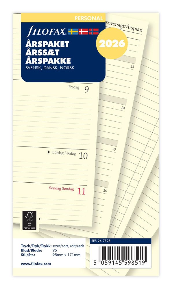 Filofax 2026 Personal rspakke uge pr. opslag
