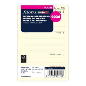 Filofax 2026 Pocket Refil uge pr. opslag