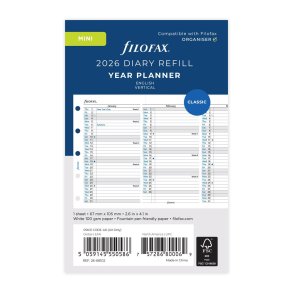 Filofax 2026 rsoversigt mini Vertikal ENGELSK