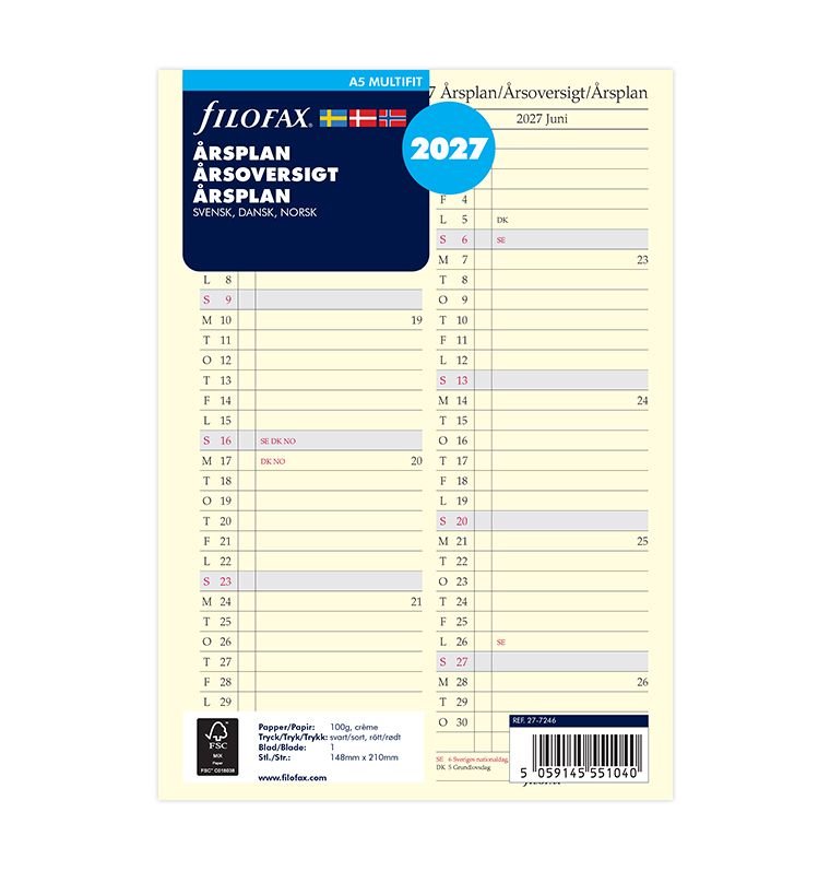 Filofax 2027 A5 rsoversigt
