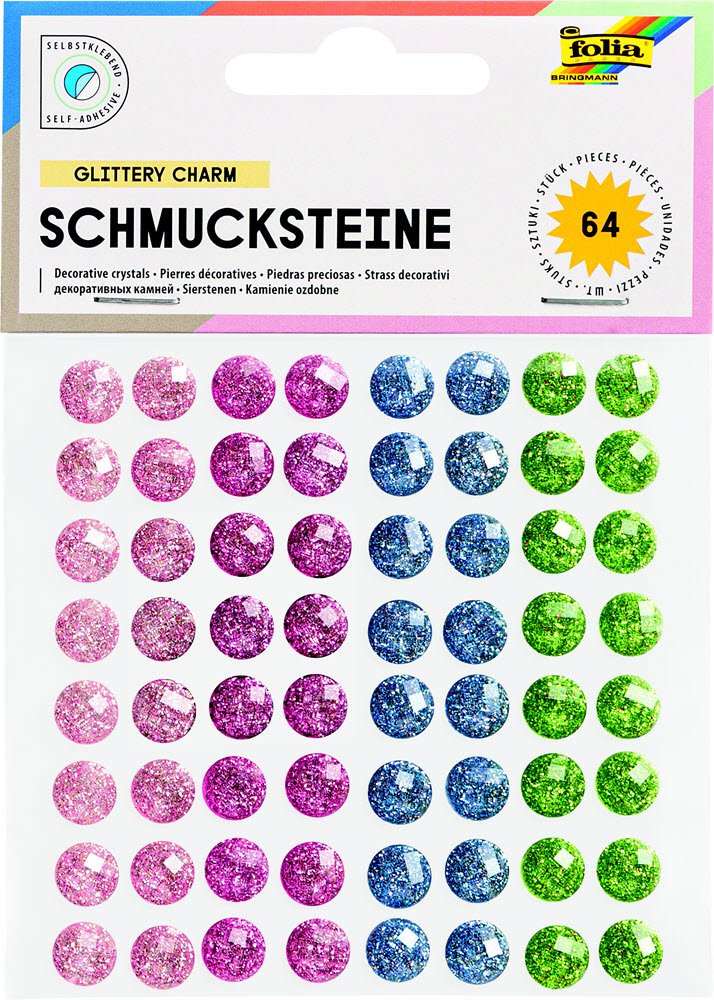Pyntesten selvklbende 4 ass farver glitter 64 stk.