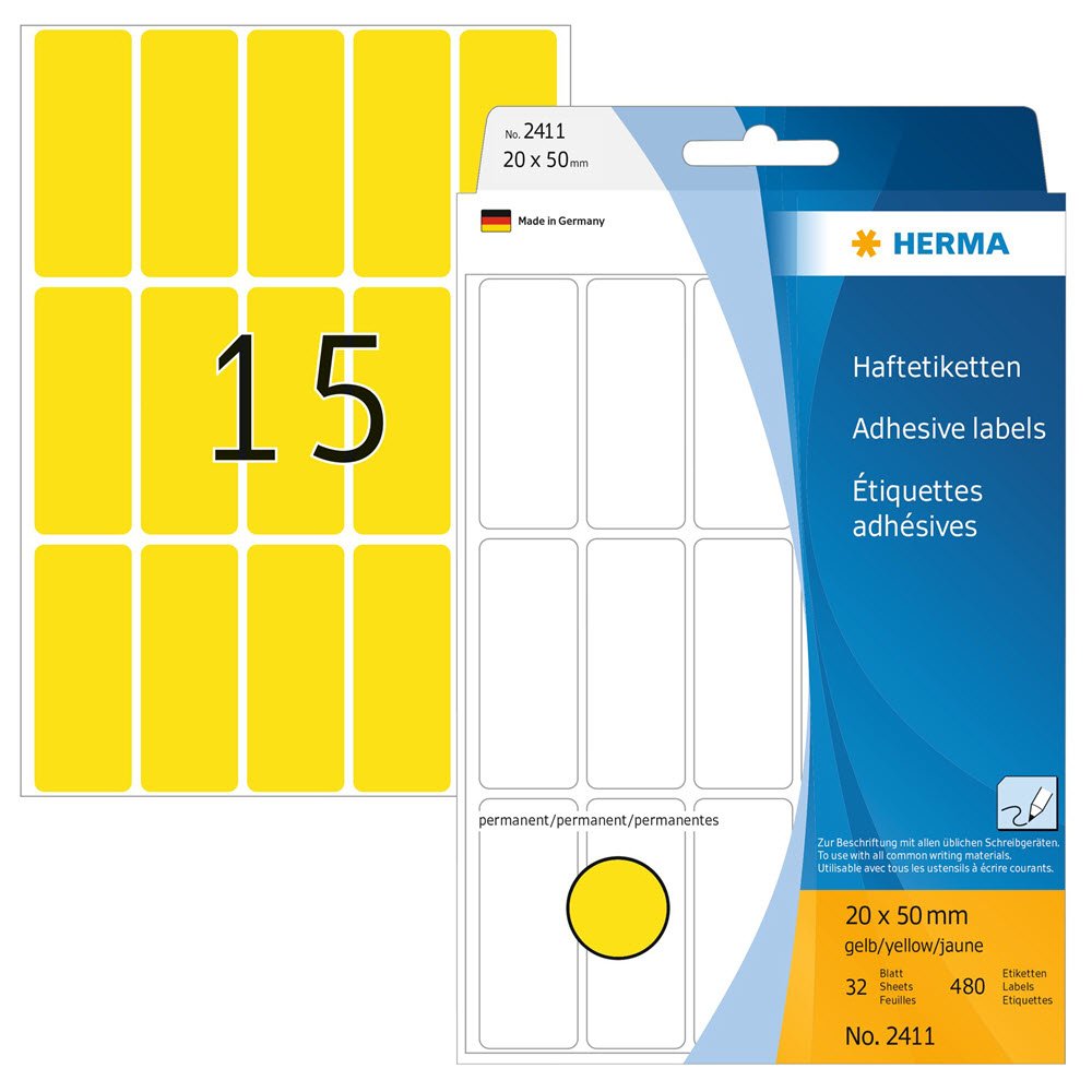 Mrkningsetiketter HERMA gule 20x50mm