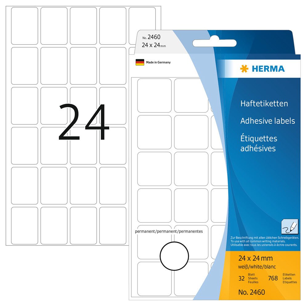 Mrkningsetiketter Herma hvide 24x24mm 768 stk