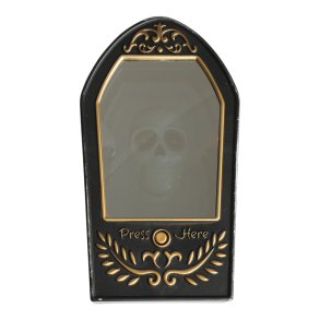 Halloween Drklokke spejl m. skelet. lys og lyde