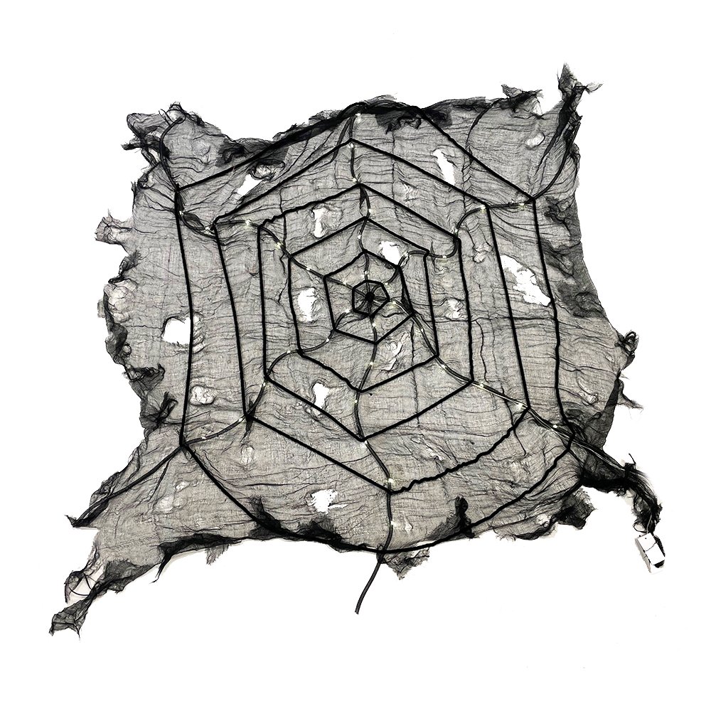 Halloween Spindelvv sort m. LED lys 135x135 cm