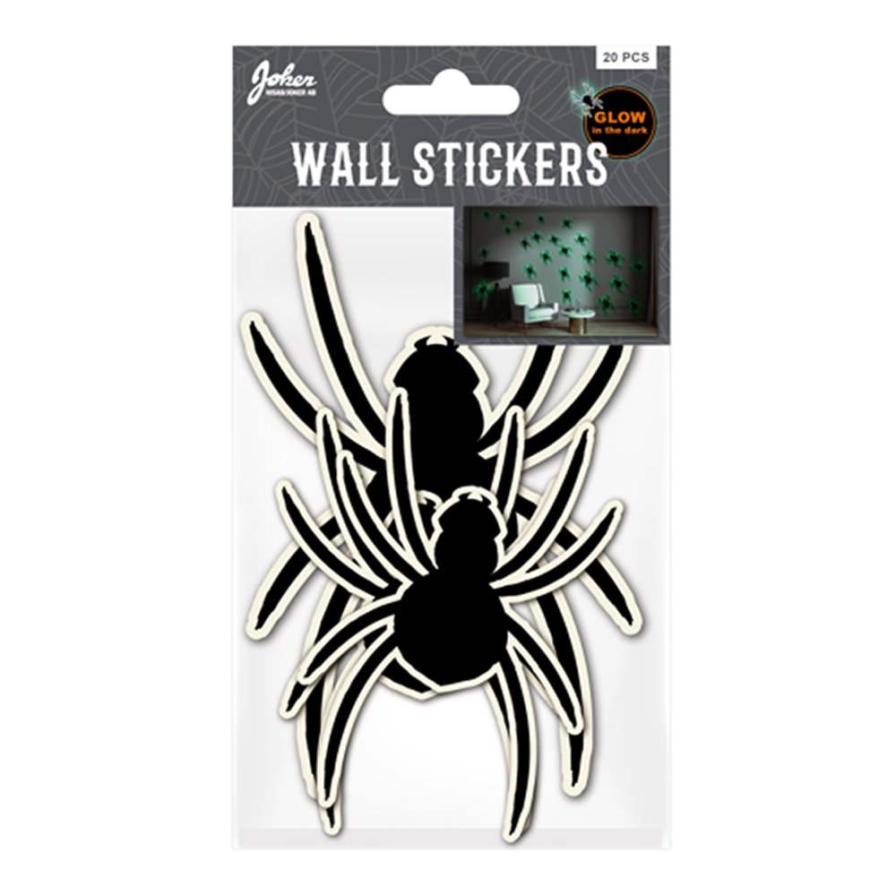 Halloween Wall stickers 20 stk. selvlysende edderkopper