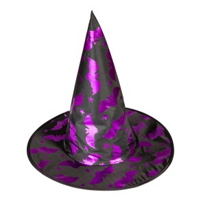 Heksehat brn sort nylon m. lilla falgermuse