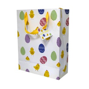 Pske Gavepose Hvid m. kyllinger og g 27x35 cm