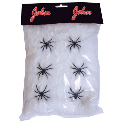 Spindelvv Hvid 120 g. m. 6 edderkopper