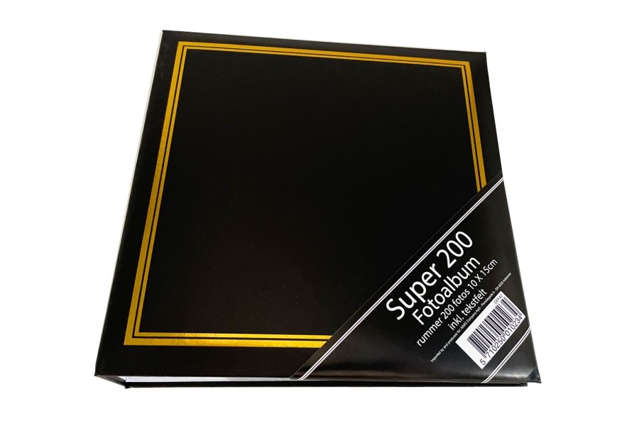 Fotoalbum Super 200 sort m. guld kant 10x15 