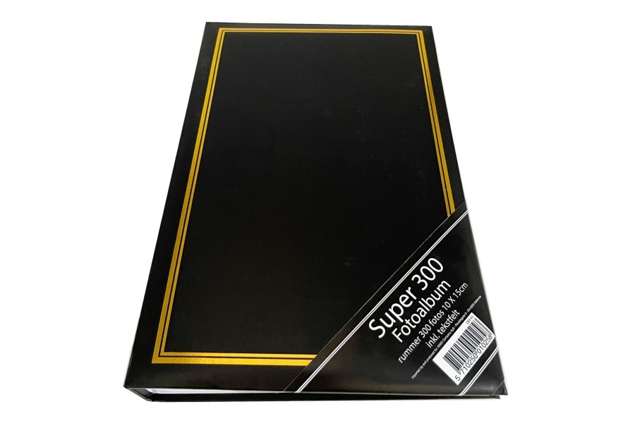Fotoalbum Super 300 sort m. guld kant 10x15 