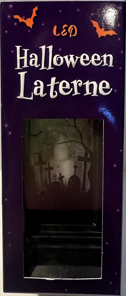 Halloween Lanterne LED Sort m. Kirkegrd