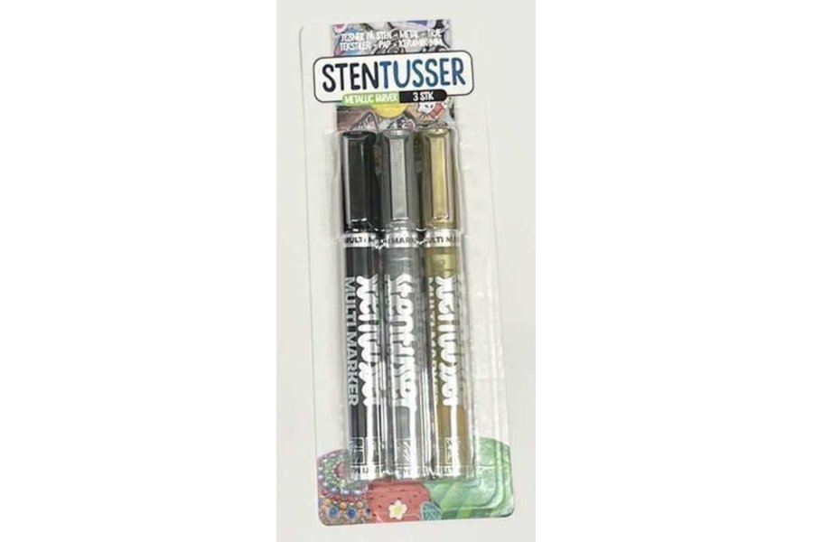 Sten Tusser 3stk  Metallic sort, s�lv og guld