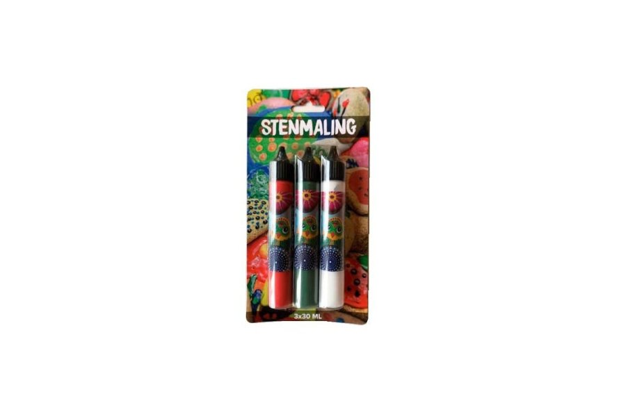 Stenmaling 3x30ml r�d, gr�n og hvid