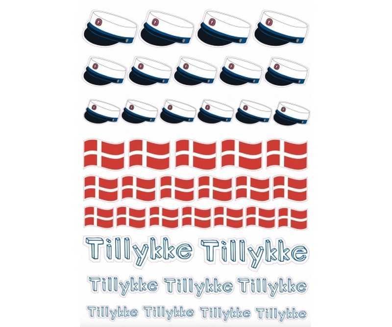 Stickers m/bl� studenterhue, "Tillykke"