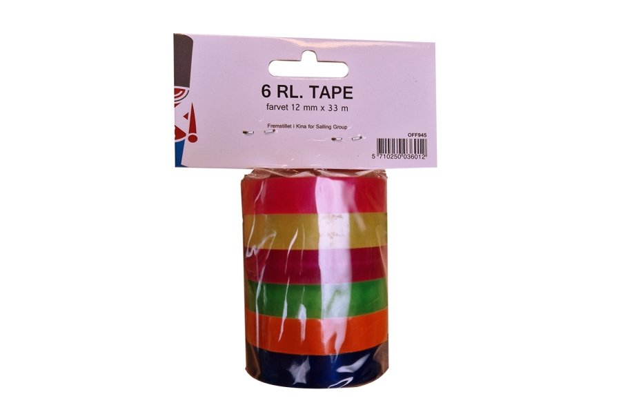 Tape 6 ruller ass Farver 12mm x 33m 