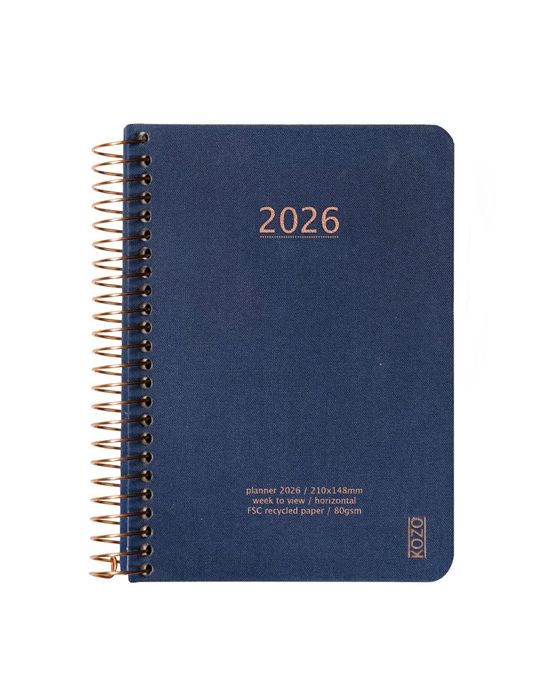 Kozo Kalender 2026 A6 uge pr. opslag Navy Blå
