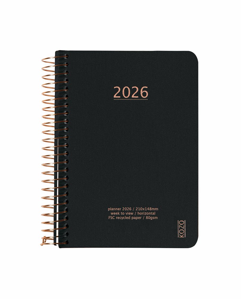 Kozo Kalender 2026 A6 uge pr. opslag Sort