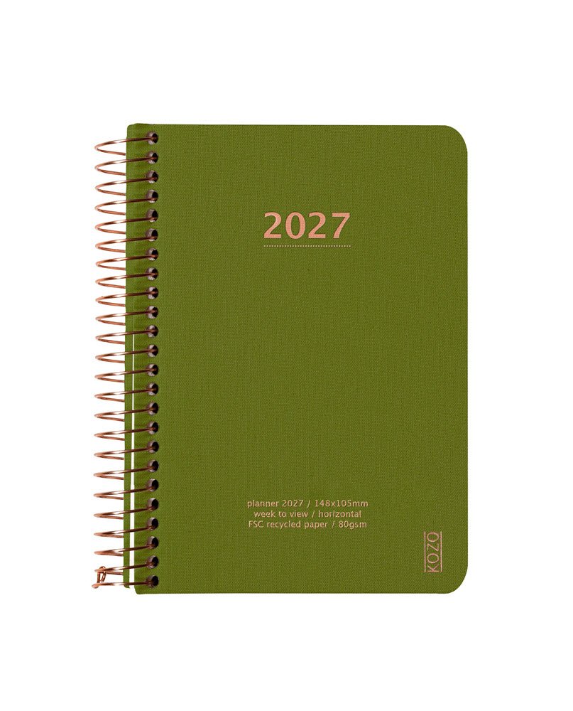 Kozo Kalender 2027 A6 uge pr. opslag Olive Green