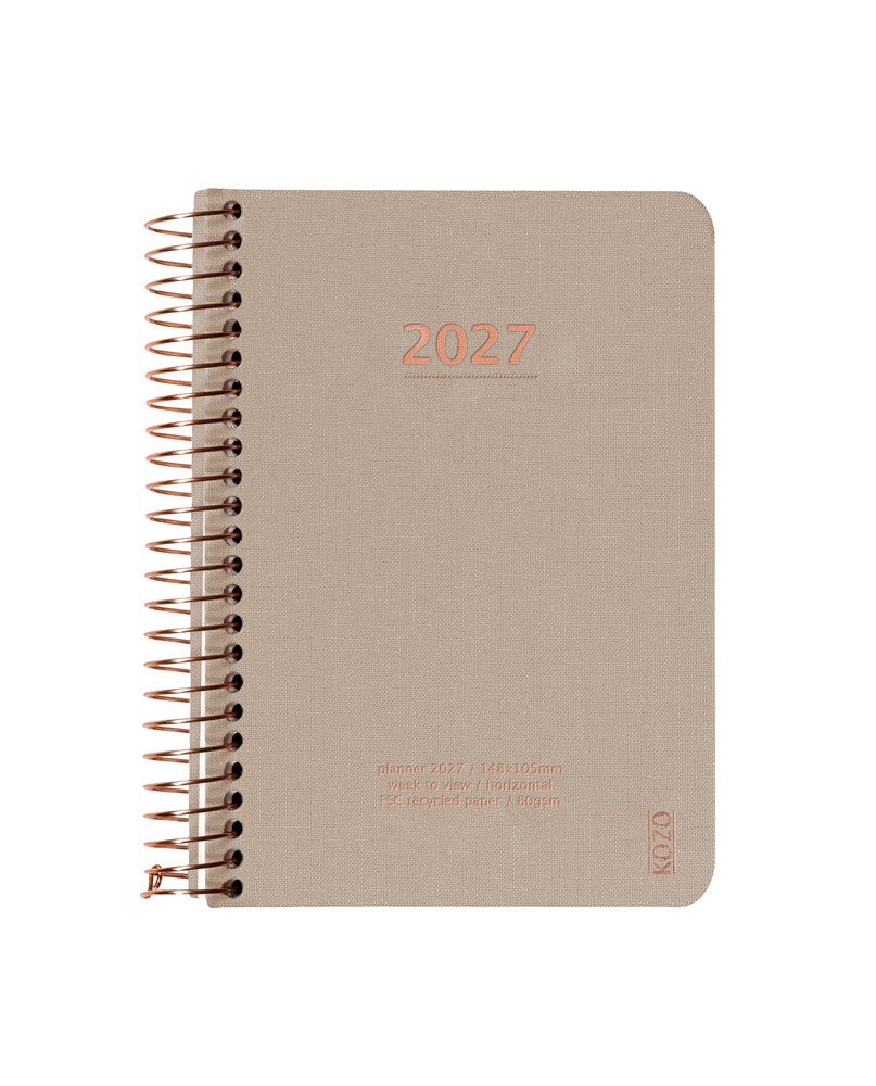 Kozo Kalender 2027 A6 uge pr. opslag Sand 