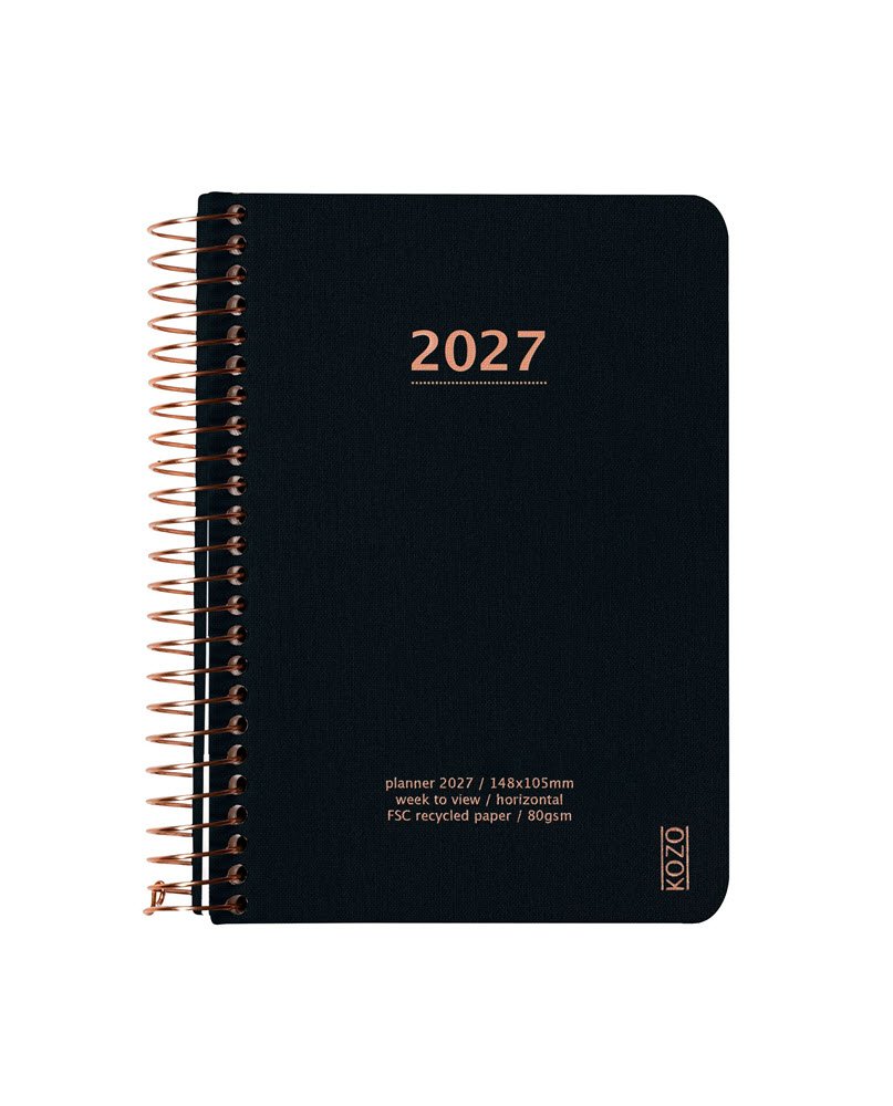 Kozo Kalender 2027 A6 uge pr. opslag Sort