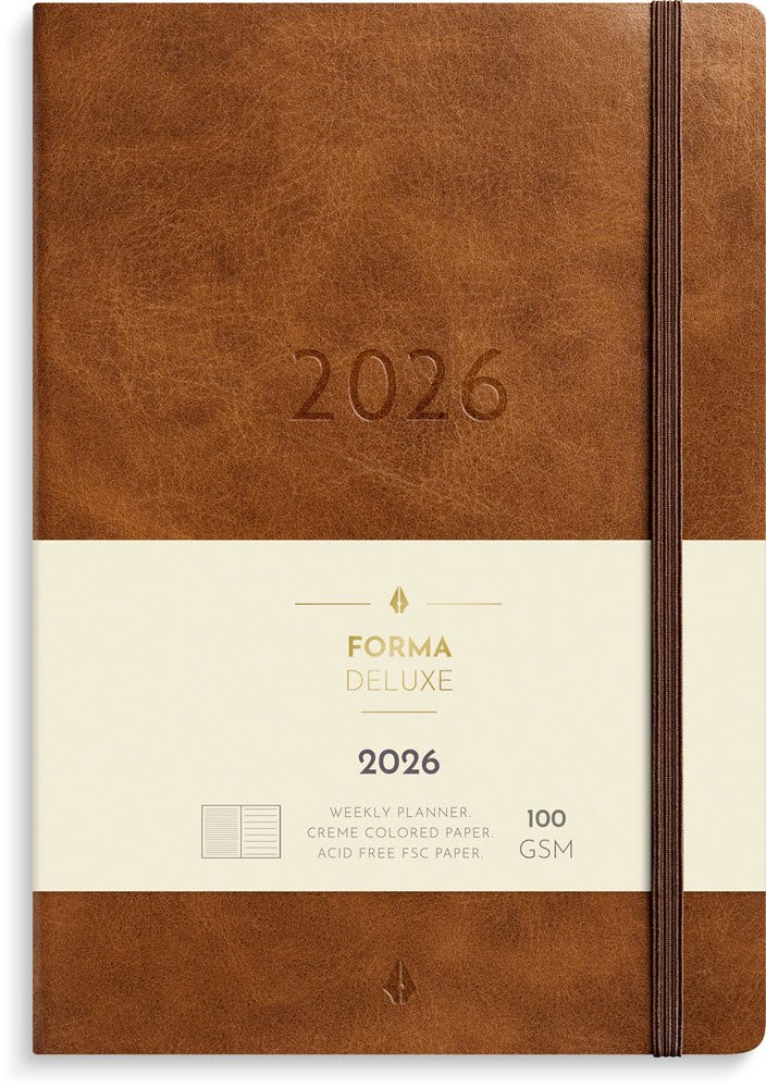 A5 Forma Deluxe ugekalender tvrf. brun kunstskind 2026